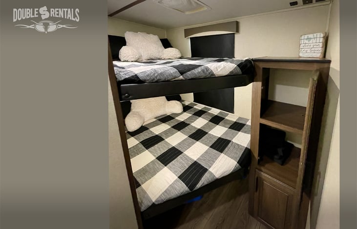 Private Bunk Room with Full-Size Bunks, Storage Closet, Half Bath and Outside Entry Door