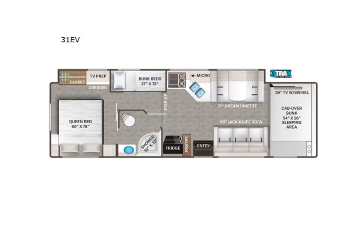Representative floor plan provided by a trusted RVshare partner.