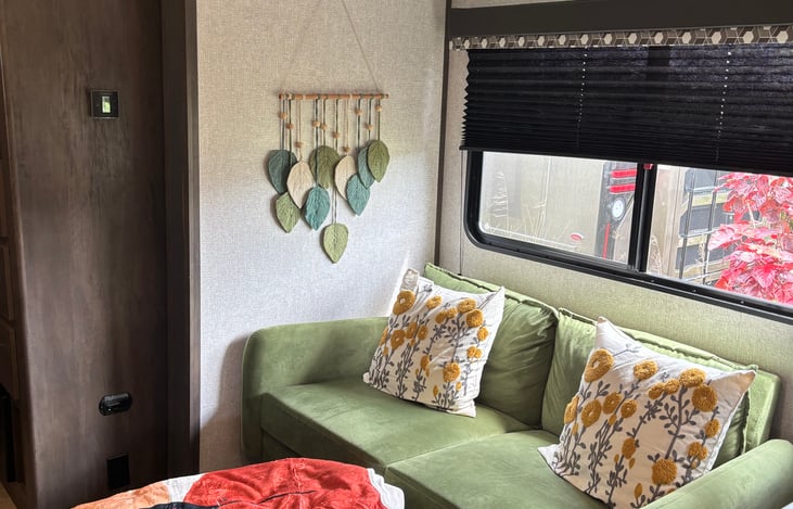 Our comfy living area. It has a Hugh tv and fireplace.