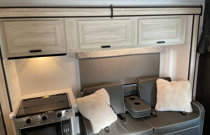 Kitchen Stove/Microwave/Convection Oven and Sofa