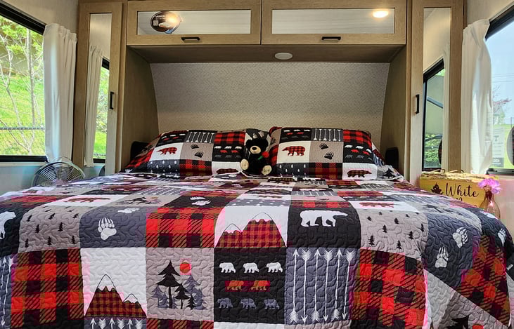 RV King size bed with Versa tilt function and Cpap cubby.  Private bedroom & bath.