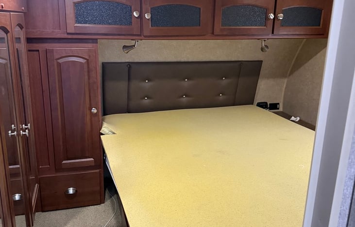 Master Queen Bed with Mattress Topper and Over Bed, Closets