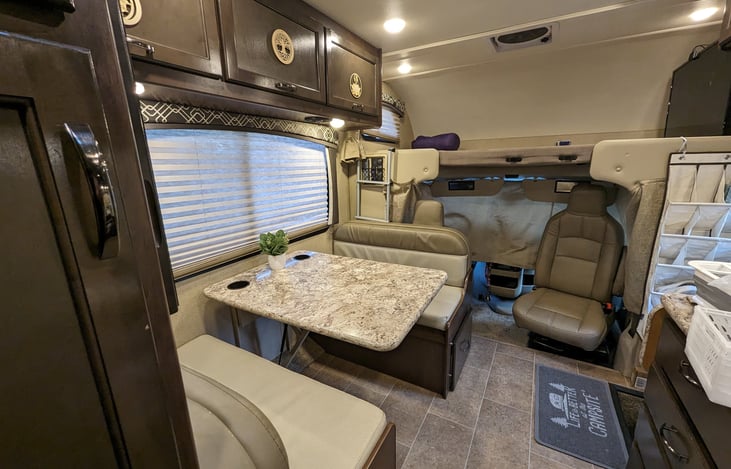 passenger chair swivels around for added seating in the family area