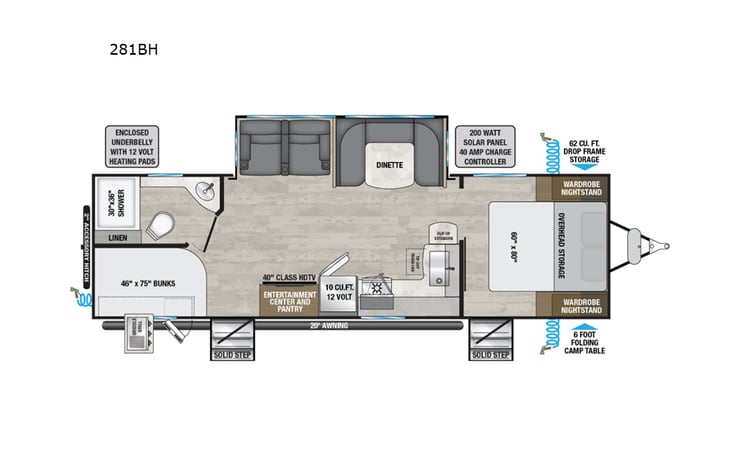 Representative floor plan provided by a trusted RVshare partner.