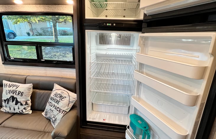 I feel a bit spoiled with the refrigerator in this RV!  There is plenty of room to store all your goodies for your trip.