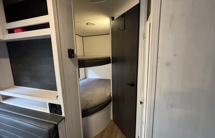 Rear of camper bunk beds