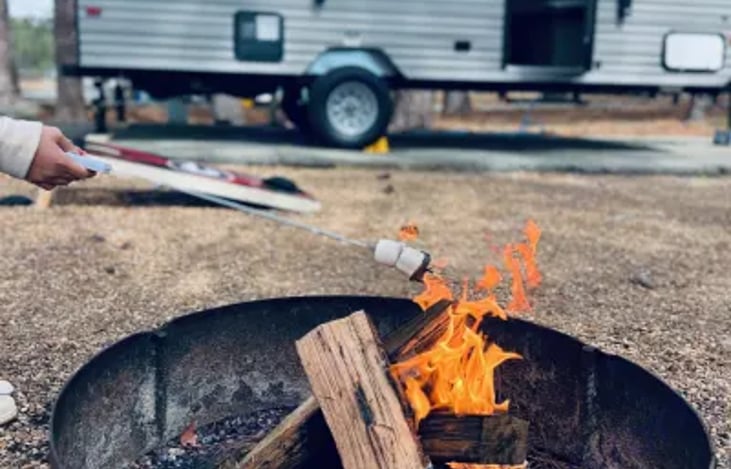 Enjoying the s'mores kit.