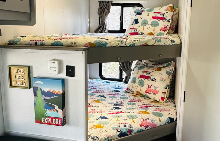 Two full size bunk beds for the kids!! All the bedding and throw blanks are included