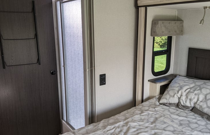 The bathroom door attached to close off master bedroom