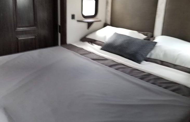 Spacious king bed with built in TV and Amazon fire-stick for your entertainment!