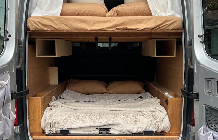 Cozy "bottom bunk" with a full size memory foam mattress.