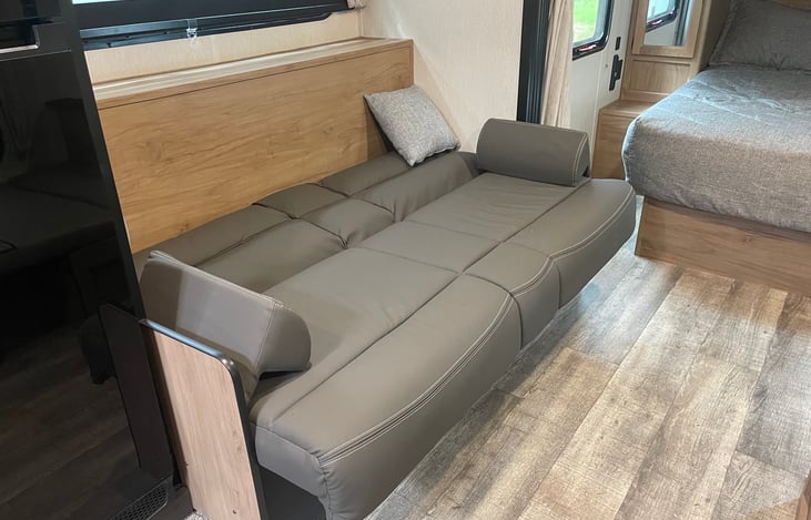 Couch can be folded to sleep an adult or older child