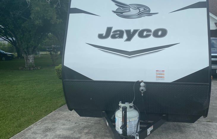 Front of camper with propane tank