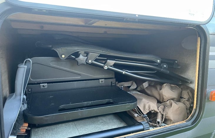 Grill & Griddle with stand - all camping chairs are in storage hatch as well.