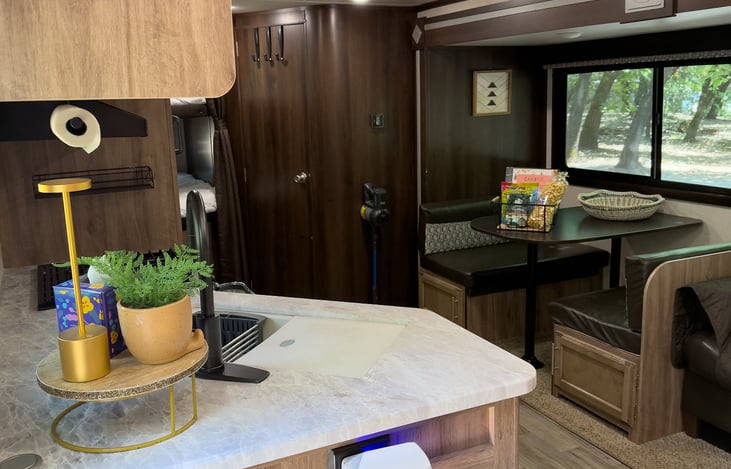 Spacious living and kitchen area.