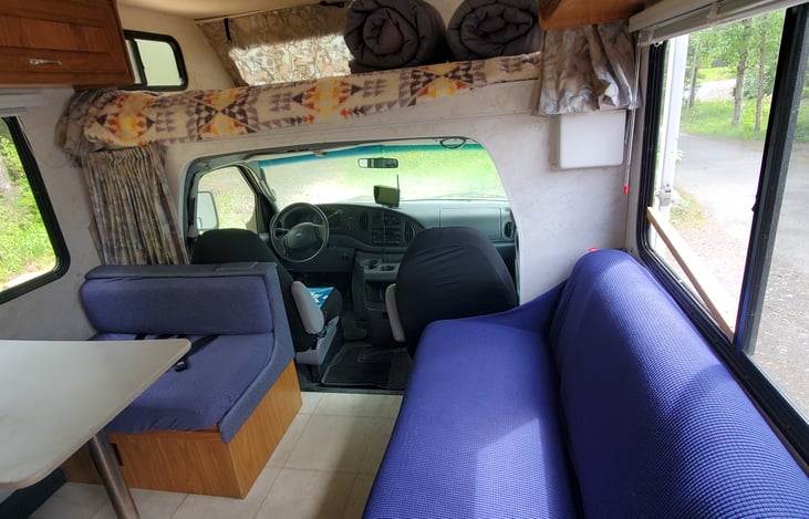 Seat covers that are easy to remove and wash between stays. Couch and dinette fold down into beds