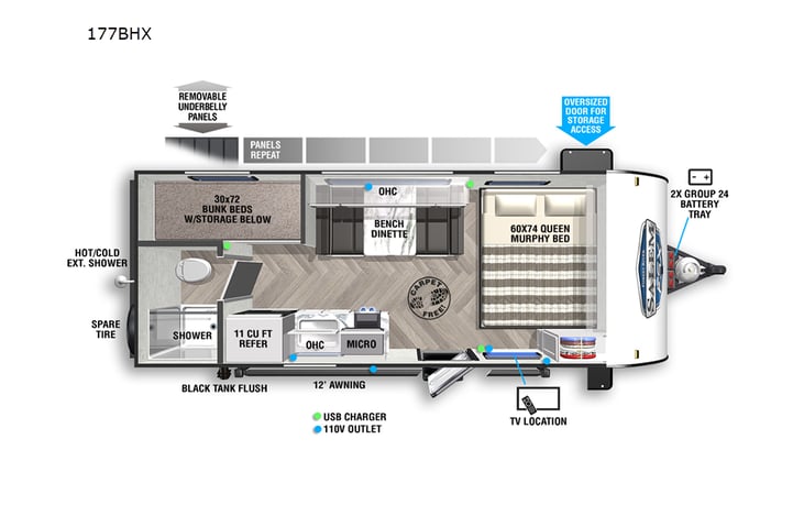 Representative floor plan provided by a trusted RVshare partner.