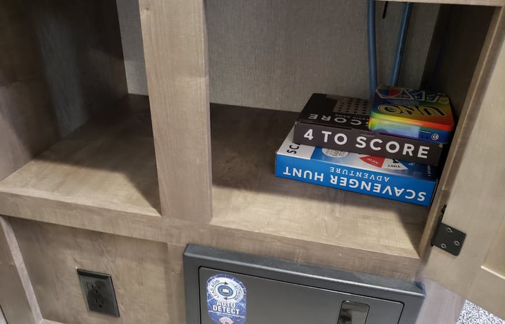 The travel trailer comes stocked with board games