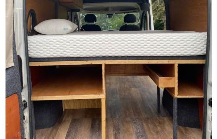 Rear storage area empty. A portion of this will be filled for Grill, folding table, cooler, cooking materials, camping chairs, extra 5 gallon water reserve