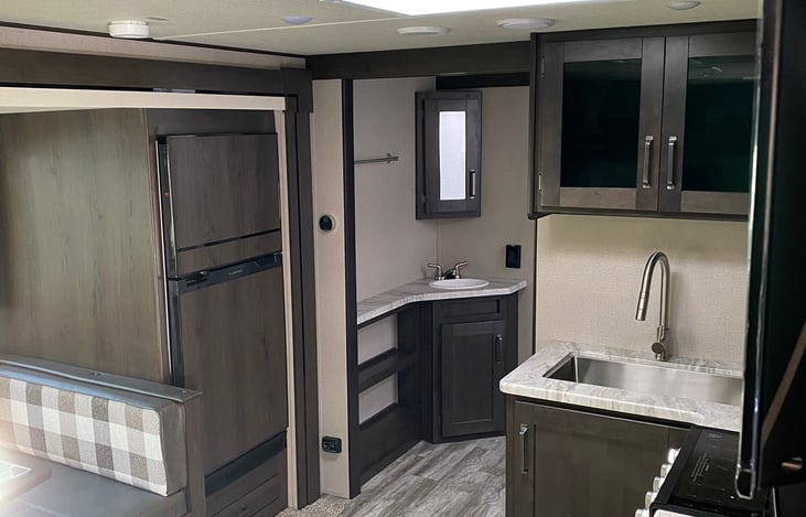 Kitchen, refrigerator, sink view