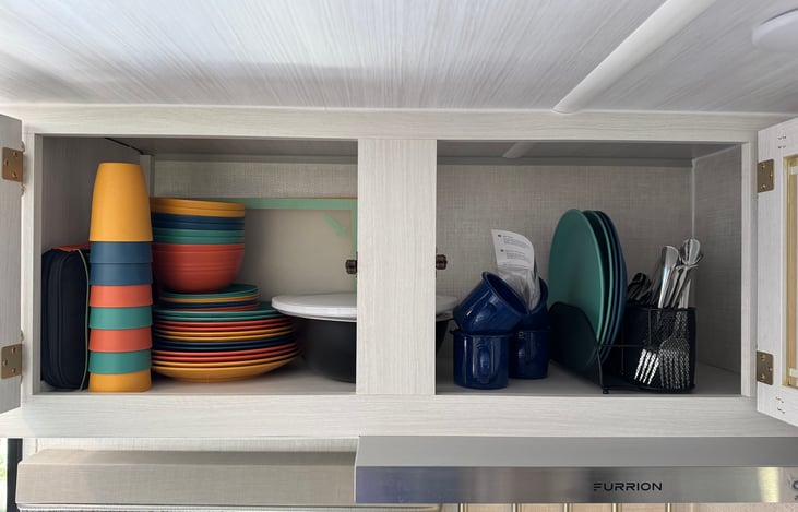 Plates, cups, bowls, utensils, etc