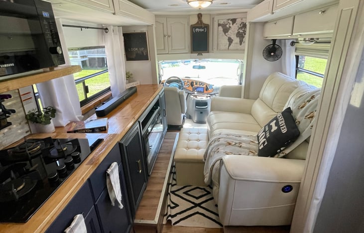 RV inside view 
(Slides closed/travel mode)