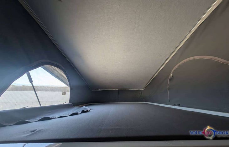 RV short queen bunk bed. Large and comfortable.