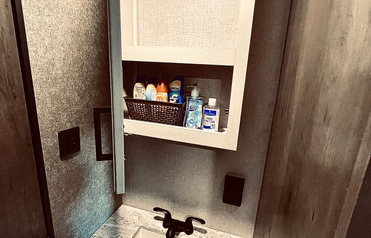 Trailer stocked with Hand soap, sunscreen, but spray, and baby soap you are welcome to use! :)