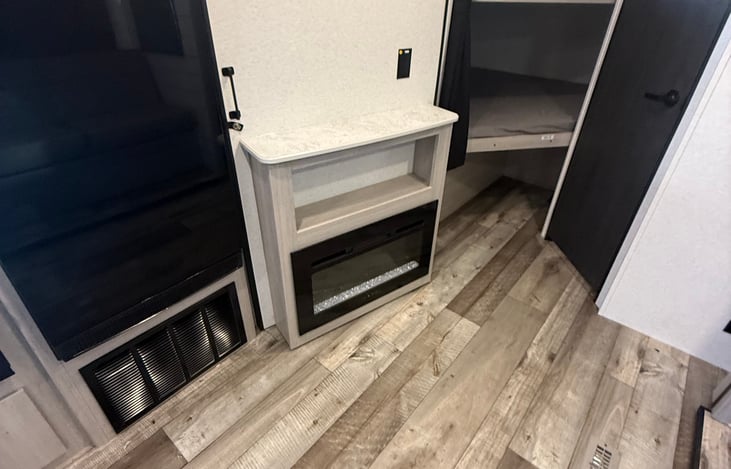 Nice electric fireplace for those chilly mornings!