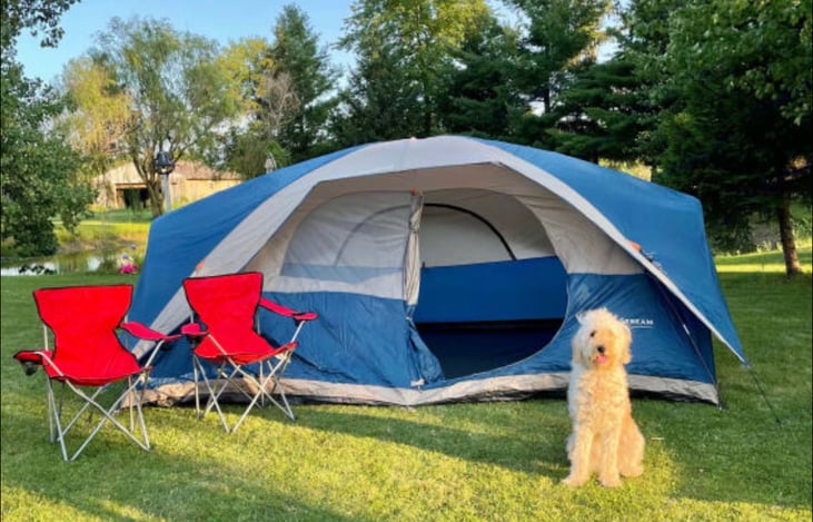 Add on a 6-person tent for those wanting an outdoor experience. Tent rental comes with Queen blow-up mattress & 1-person tent. This is an extra option.