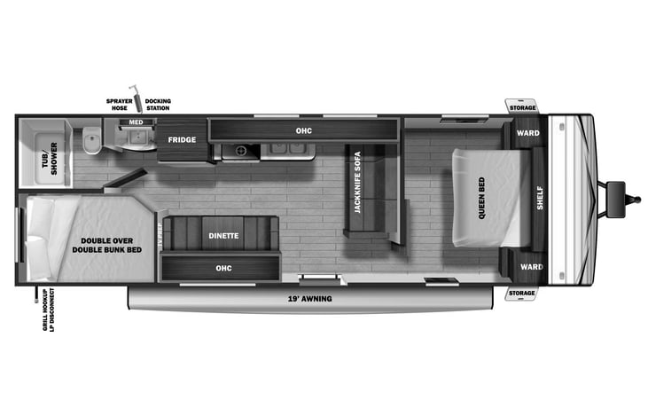 Magnolia Manor is a 2020 Highland Ridge Open Range OT26BH Travel Trailer with a spacious and functional layout that sleeps up to 8 adults.