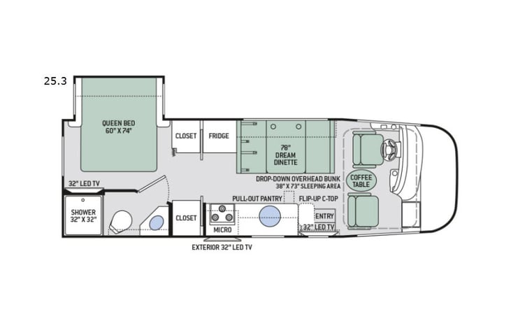 Representative floor plan provided by a trusted RVshare partner.