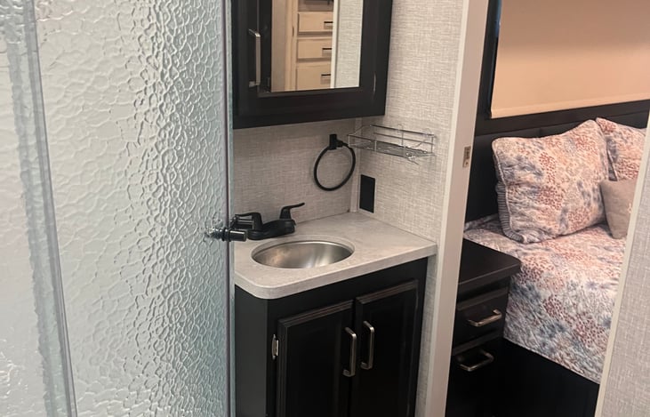 Jack and Jill bathroom from the bedroom to the main cabin.