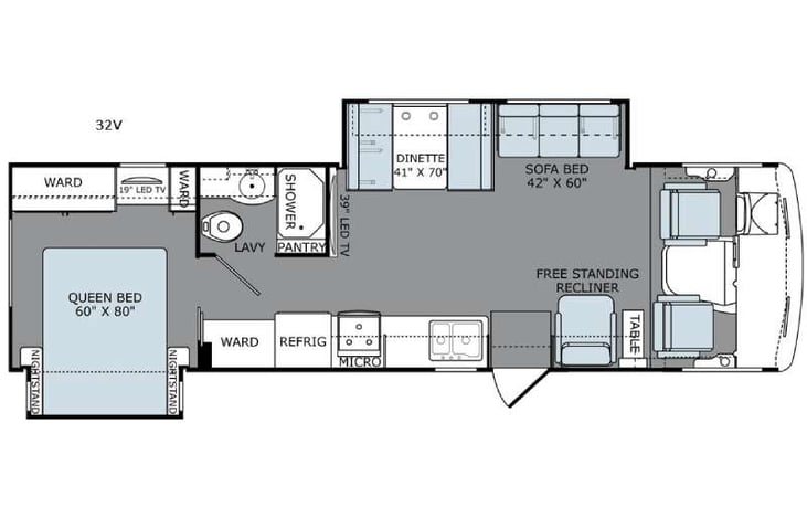 Representative floor plan provided by a trusted RVshare partner.