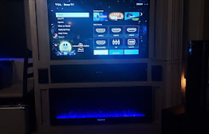 TV with evening fireplace