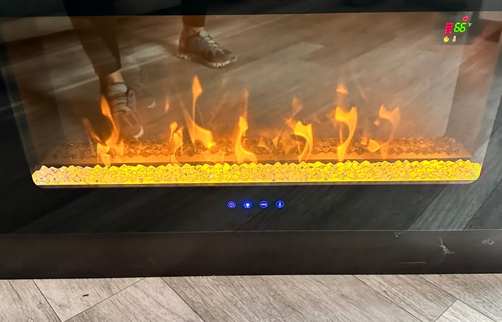 gorgeous electric fireplace that really provides some cozy warmth on those chilly nights