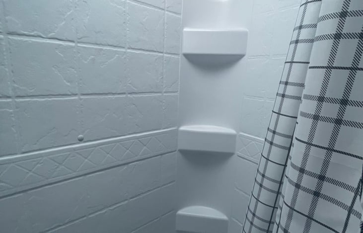 Walk shower and shower curtain