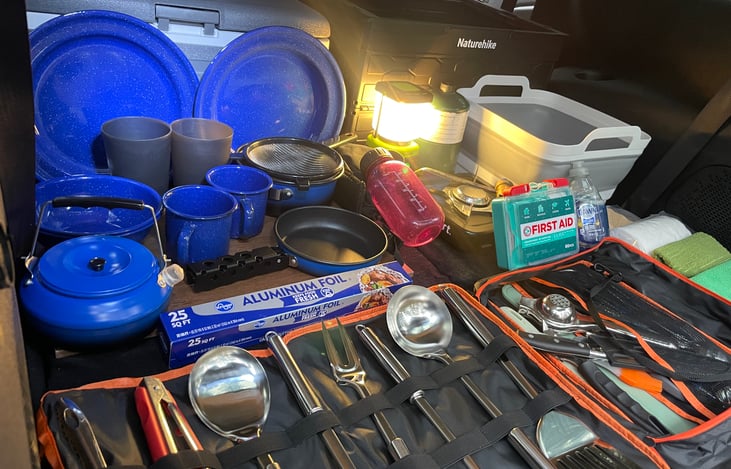 Everything included in the camping box.