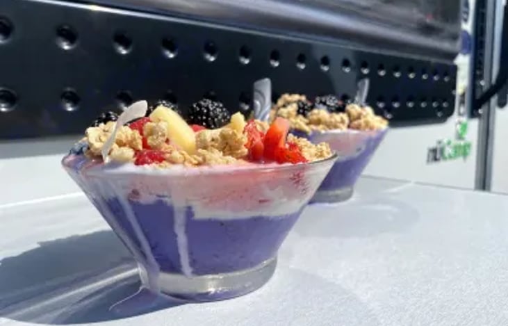 The outdoor cocktail table servers many purposes!