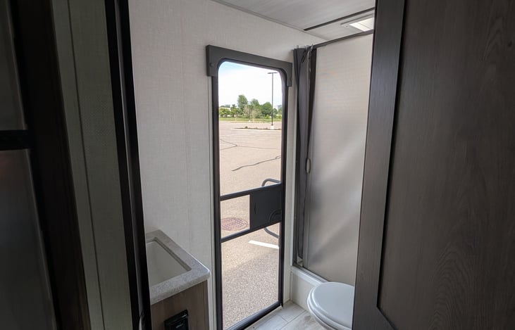 Bathroom from the interior entry door