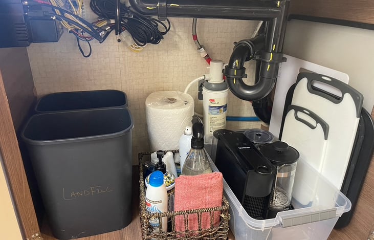 Under sink supplies, plus coffee service