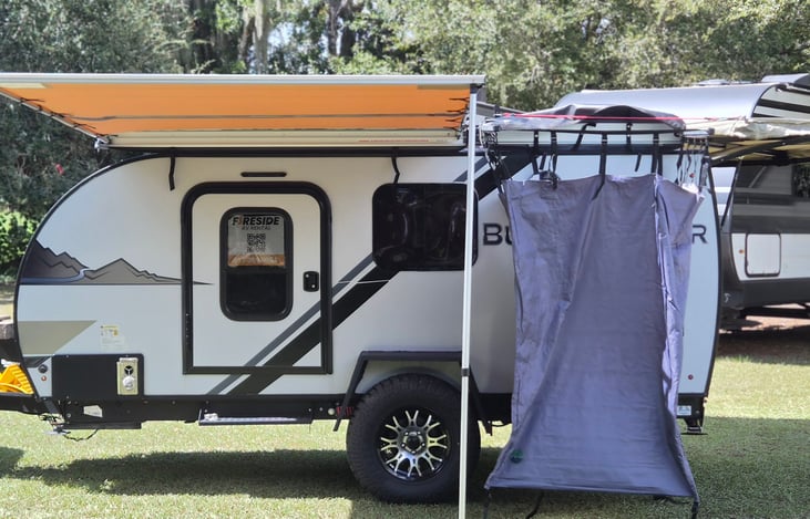 Arb awning and shower/changing room