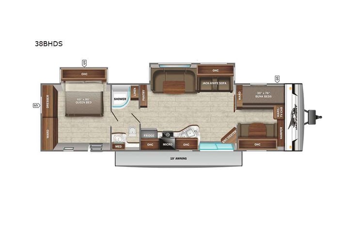 Representative floor plan provided by a trusted RVshare partner.