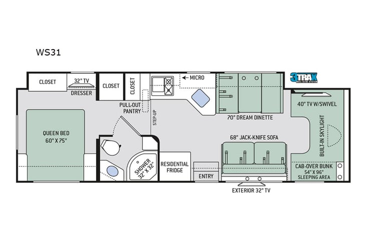 Representative floor plan provided by a trusted RVshare partner.