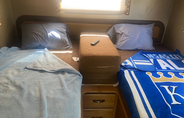 One King bed or 2 singles. Also good seating for traveling