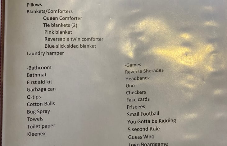 List of things provided in the surveyor