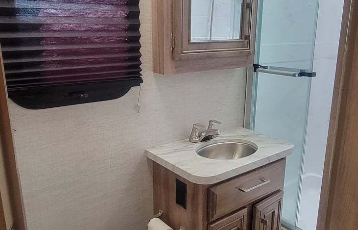 Bathroom and shower.