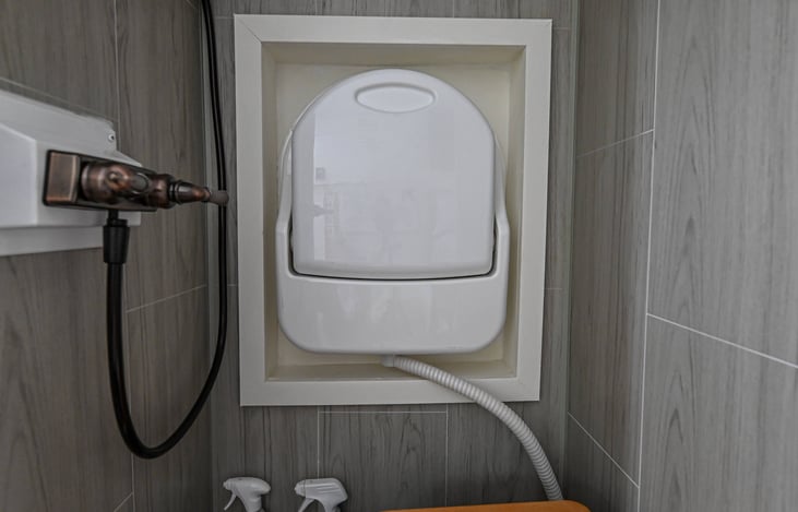 Bathroom shower and sink.