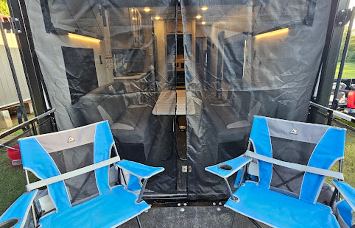 Outdoor chairs not included.