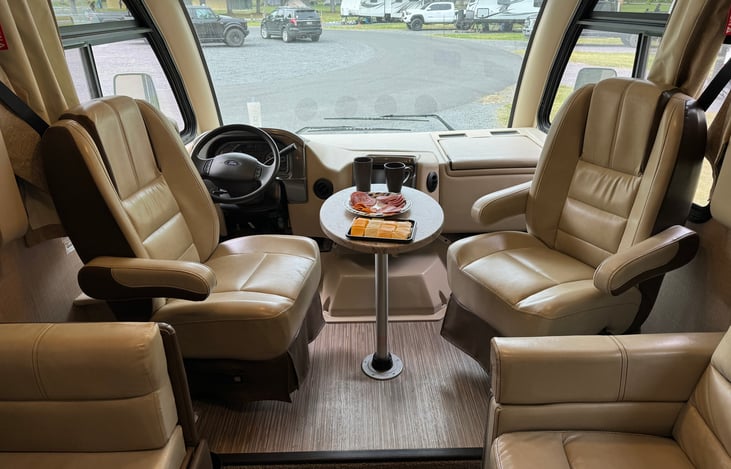 Cab seats with coffee table